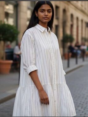 Madewell White Vertical-Stripe Button Shirt Dress - FLAWED NWT Size XS